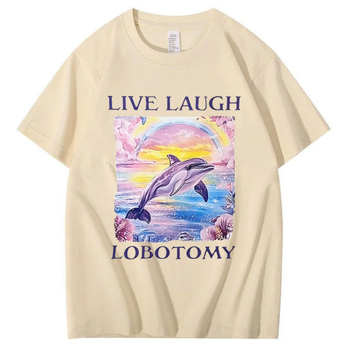 Live Laught  Lobotomy Pattern Print 100%Cotton T-Shirt