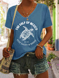 Women's The Gulf Of Mexico Print V Neck Casual T-Shirt