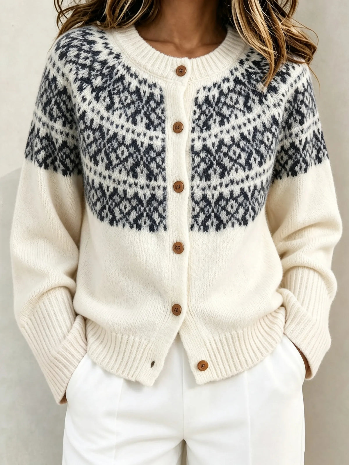 Women's Fair Isle Geometric Ethnic Pattern Knit Cardigan