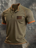 Men's Retro Color-Block 100% Cotton Stretch Short-Sleeve Henley T-Shirt