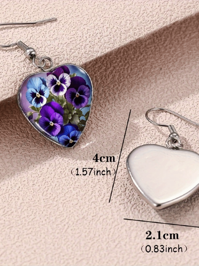 Purple Heart Pansy Design Earrings