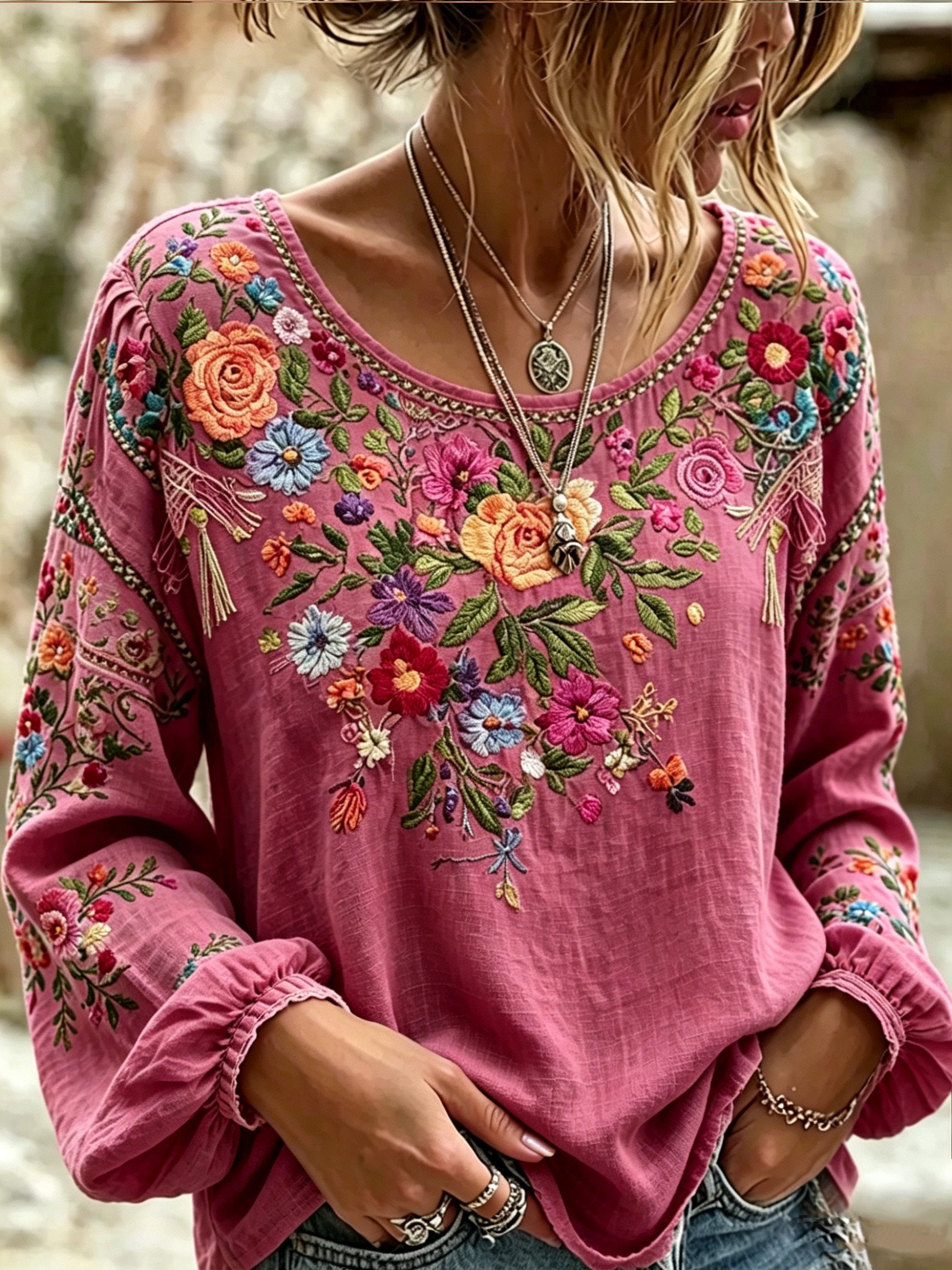 Women's Pink Floral Print Casual Top