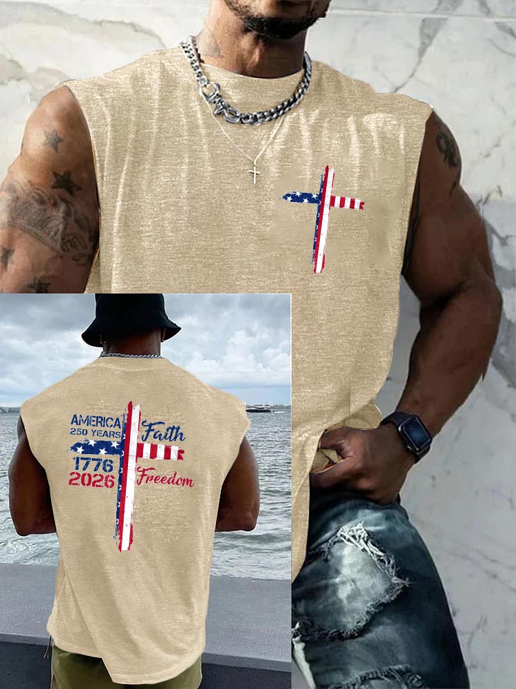 250 Years Faith Freedom Pattern Round Neck 100% Cotton Tank Top
