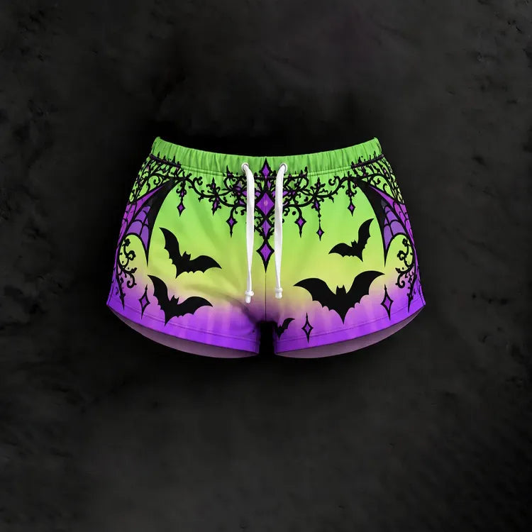 Women's Halloween Lace Bat Gradient Print Short Sleeve Top And Shorts Two-piece Set