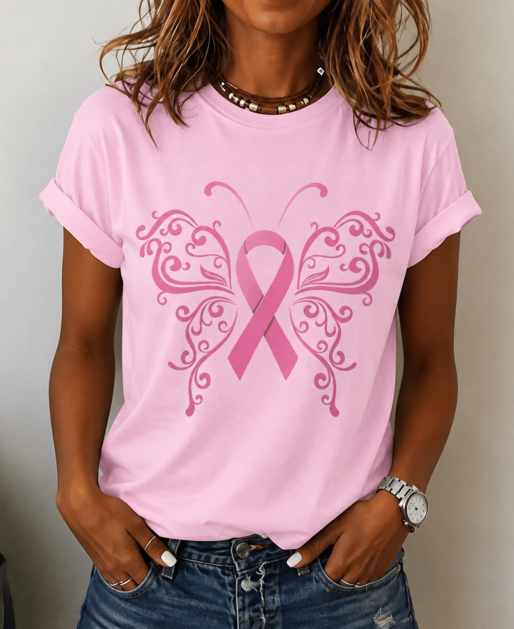 Women's Breast Cancer Print Casual T-shirt