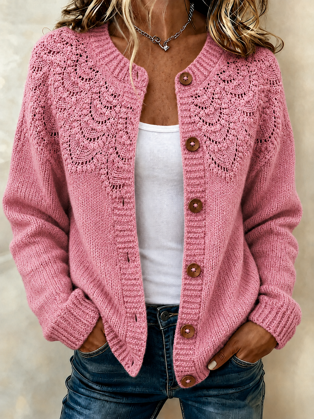 Women'S Casual Plant Flower Knitted Cardigan Top