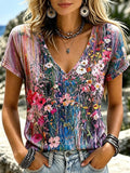 Women's Retro Bohemian Hippie Style Floral Print T-shirt