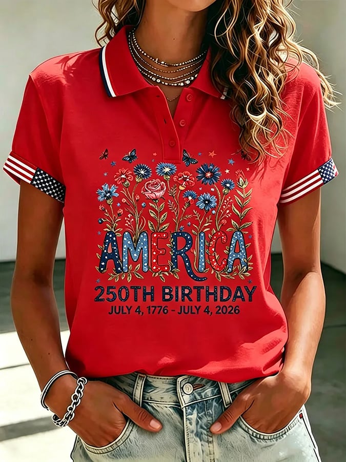 Women's 250 Years Of Freedom Flower Art Print  T-shirt