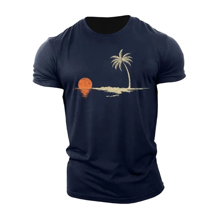 Men'S Palm Sunset Reflection Crew Neck Cotton Short-Sleeve T-Shirt