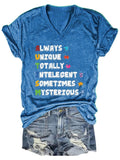 Autism Awareness Always Unique Totally Intelegent Sometimes Mysterious Print T-Shirt