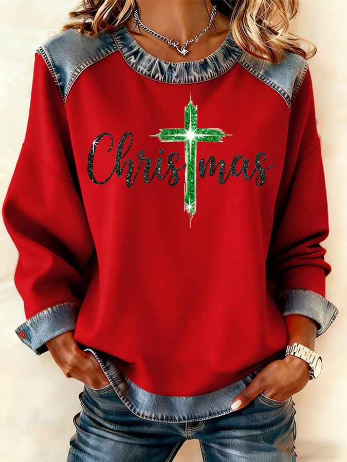 Women's Casual Christmas Faith Print Top
