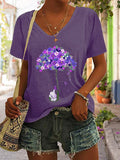 V-neck  Alzheimer's Awareness I Wear Purple For My Mother Print T-Shirt