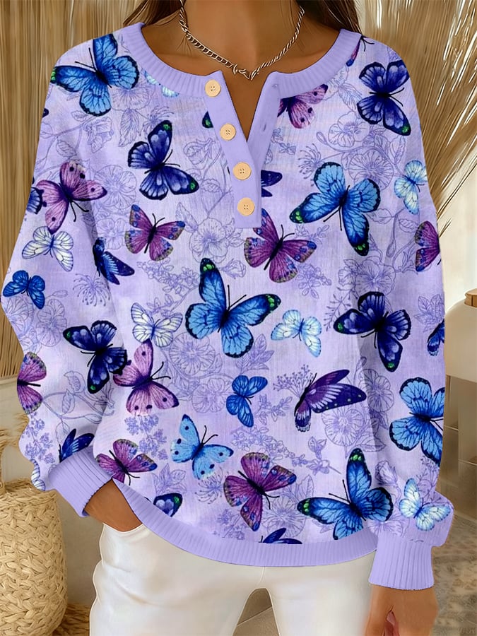 Women's Alzheimer's Purple Art Design Print Button Bottoming Shirt