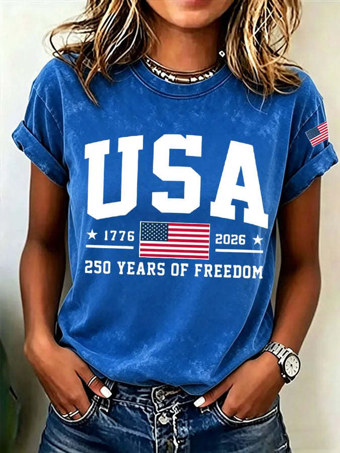 Women'S  America Flag Printed Casual T-Shirt