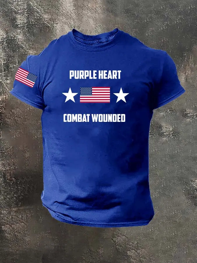 Purple Heart Combat Wounded Pattern 100% Cotton T-Shirt
