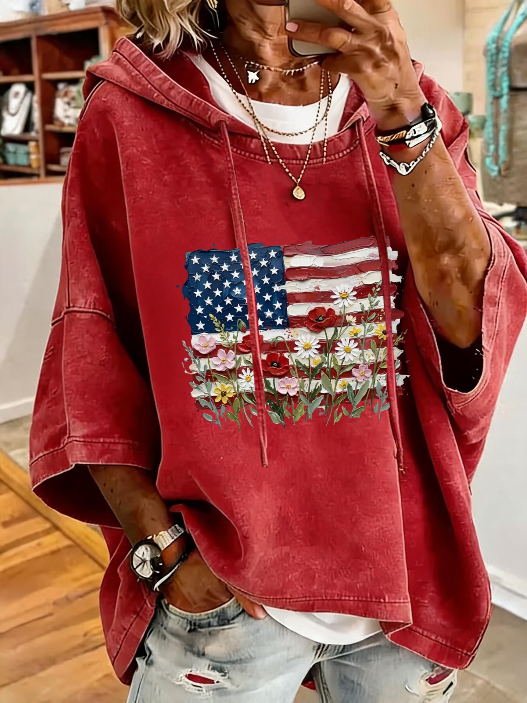 Women's Anniversary Flag Print Oversized Hoodie