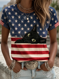 Women'S Cat Flag Printed T-Shirt