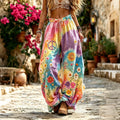Women's Hippie Floral Pattern Art Embroidered Linen Blend Pants