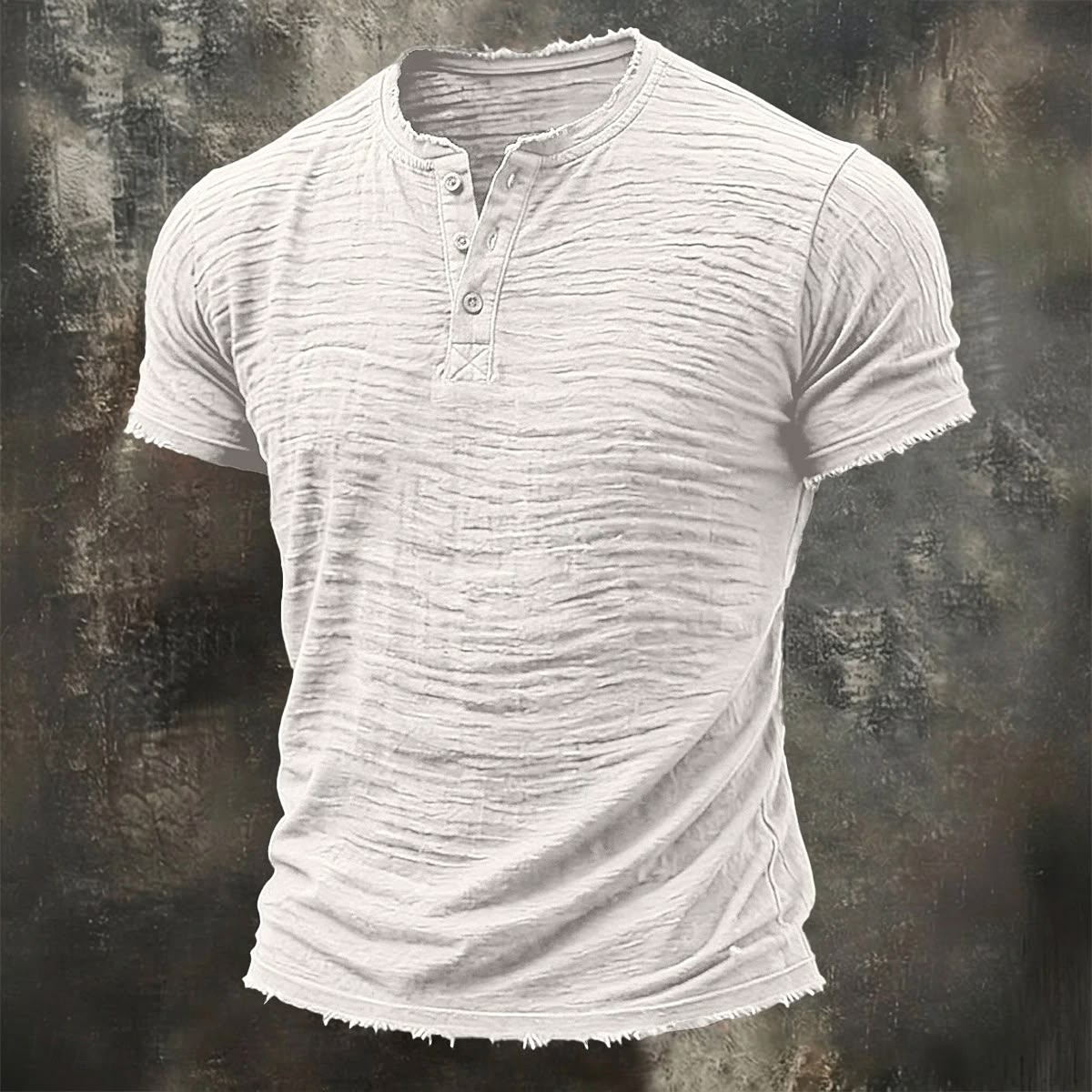 Men's Linen Short Sleeve Henley Summer Spring Solid Color Textured T-Shirt