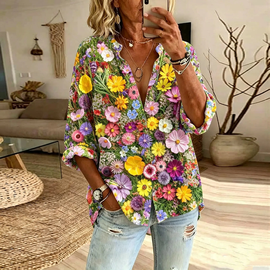 Women's Retro Purple Floral Art Long-sleeved Shirt
