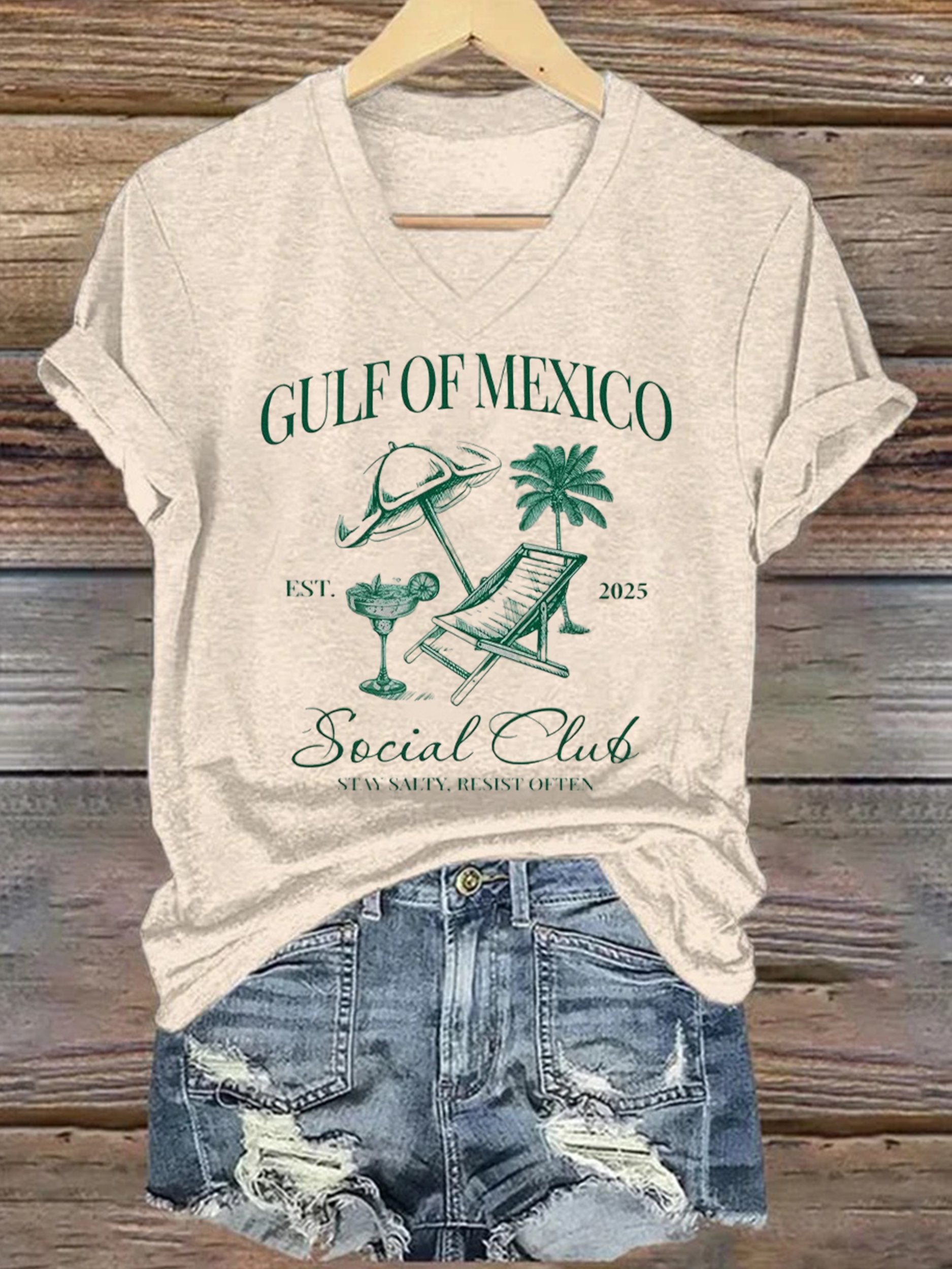 Women's Gulf of Mexico Social Club Stay Salty Resist Often Printed Short-Sleeved T-Shirt