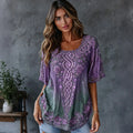 Women's Retro Celtic Knot Floral Gradient Art Flowy Linen Blend Casual Tops