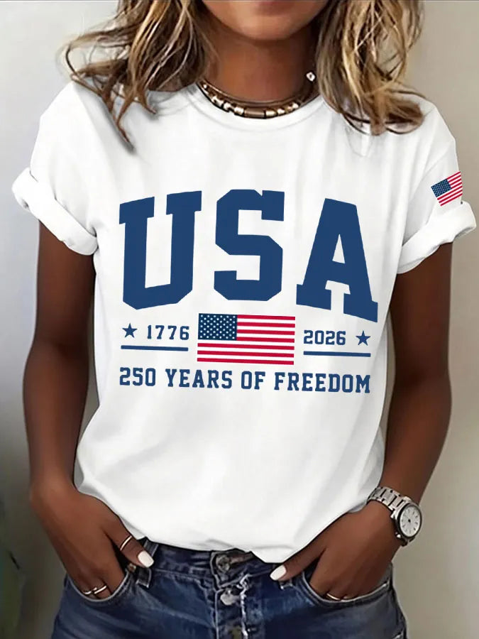 Women'S  America Flag Printed Casual T-Shirt