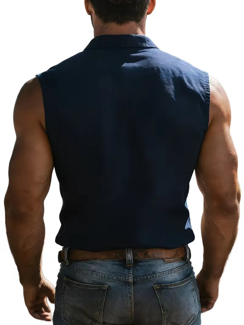 Men's Breathable Cotton-Linen Henley Casual Vest