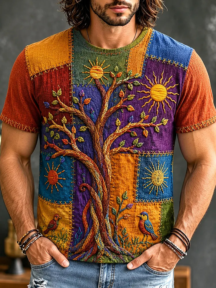 Men's Vintage Hippie Art Short Sleeve Casual T-shirt