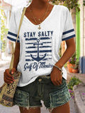 Women's Stay Salty Gulf Of Mexico Print V Neck T-Shirt