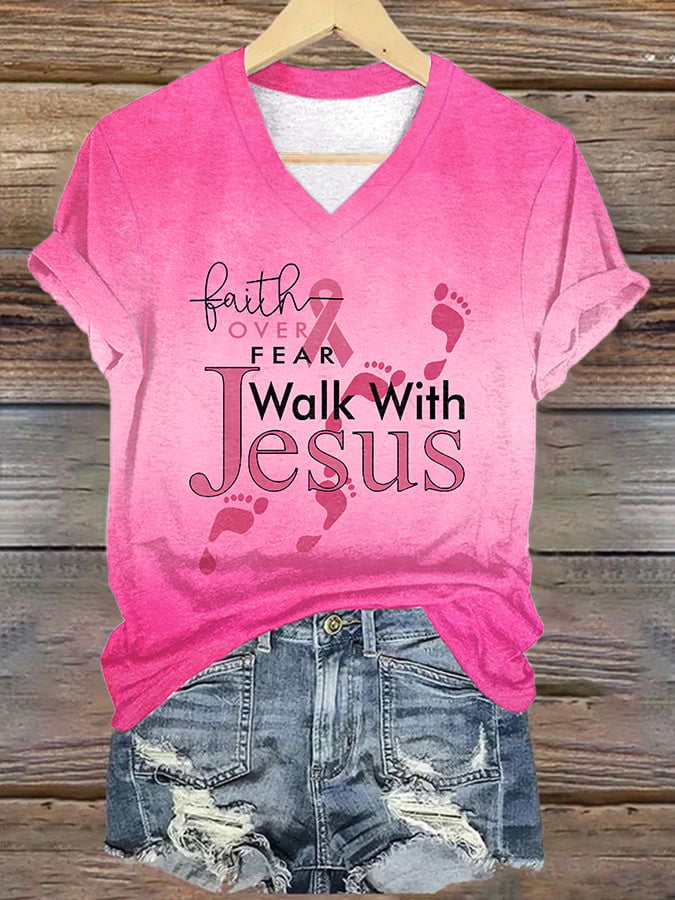 Women'S Just Breathe Breast Cancer Awareness Print Casual T-Shirt