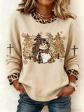 Women's Casual Leopard Print Snowman Sweatshirt