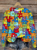 Women's Autism Awareness Print Long Sleeve Sweatshirt