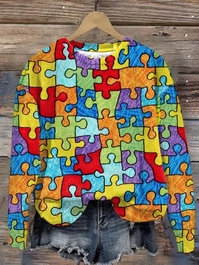 Women's Autism Awareness Print Long Sleeve Sweatshirt
