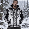 Men's Retro Geometry Viking Pattern Zip-up Cozy Hooded Sweater