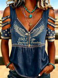 Women's Western Independence Day Eagle Flag Printed T-shirt