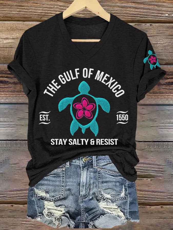 Women's Gulf Of Mexico Printed V Neck T-shirt