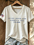 Women's Vintage July 4th Print V-Neck T-Shirt