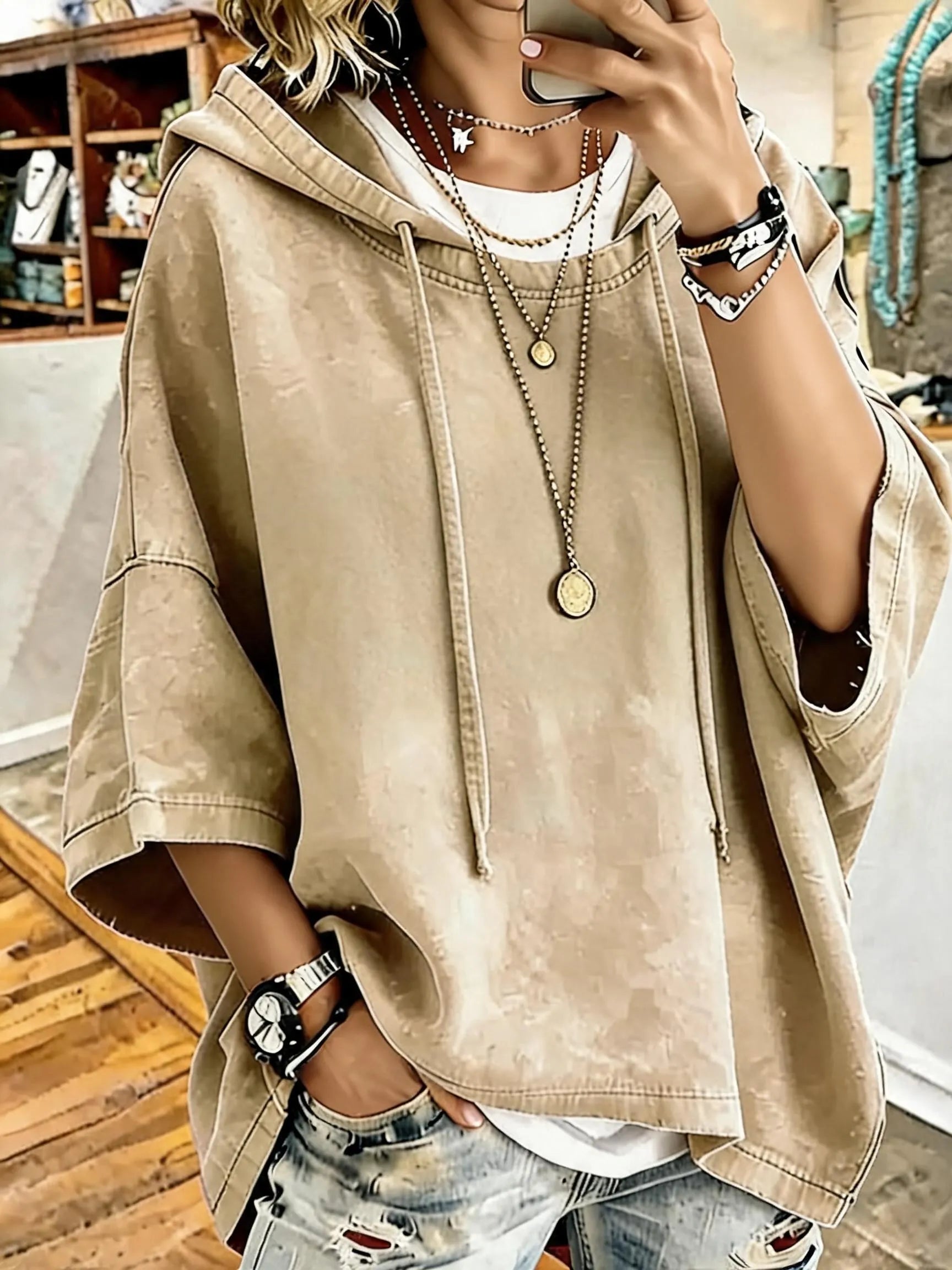 Women'S Vintage Distressed Washed Oversized Hoodie