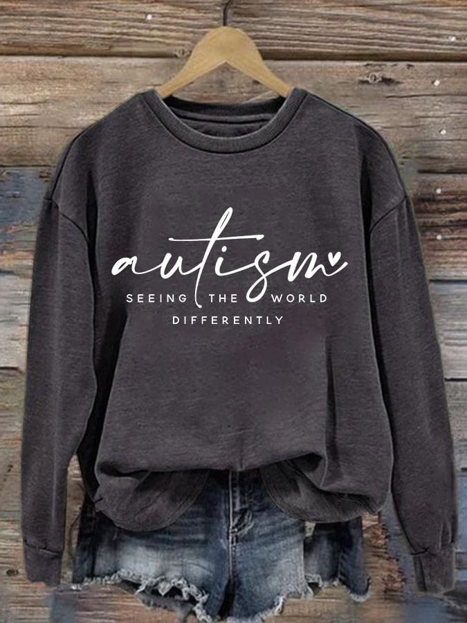 Women's Autism Awareness Printed Crew Neck Sweatshirt