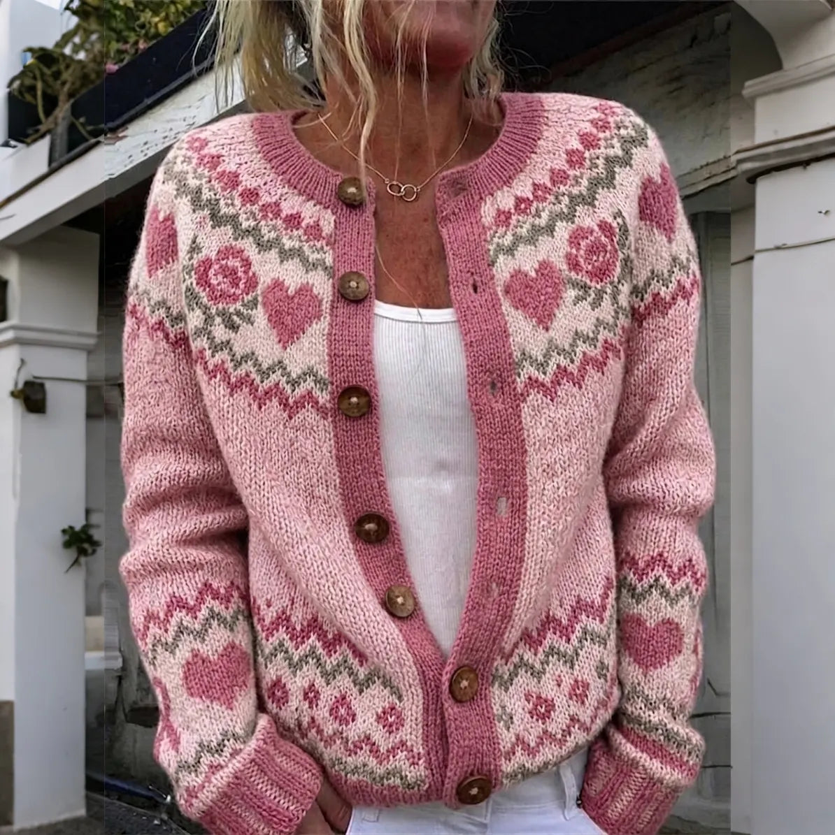 Women's Floral Vintage Pattern Knitted Comfort Cardigan