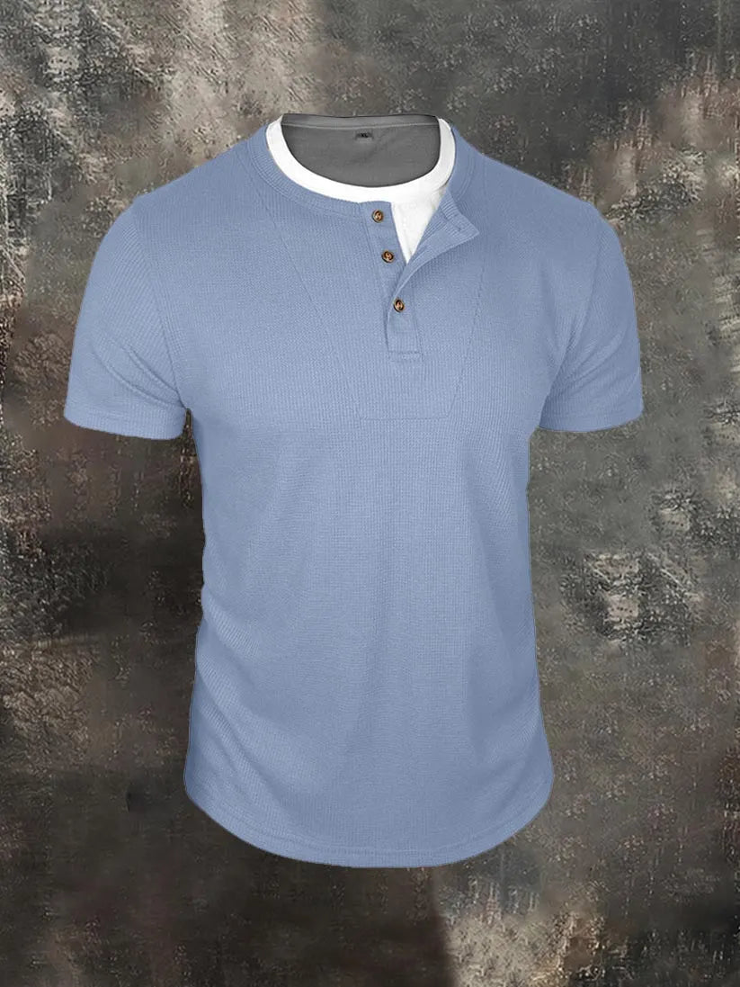 Men's Faux-Layer Waffle-Knit Henley Shirt