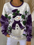 Women's Purple Art Christmas Alzheimer's Awareness Print Round Neck Sweatshirt