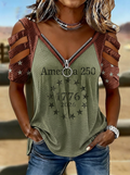 Women's Western Independence Day 1776 Star Printed Zip T-shirt