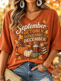 Women's Autumn Months Pumpkin And Coffee V-neck T-shirt