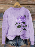 Alzheimer's Purple Rose Embroidered Cozy Knit Sweater