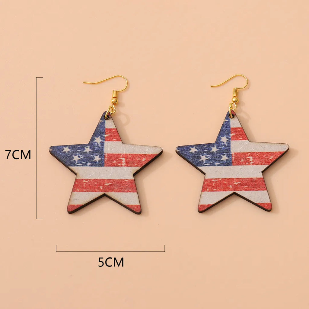 Fashion Flag Patriotic Wooden Earrings