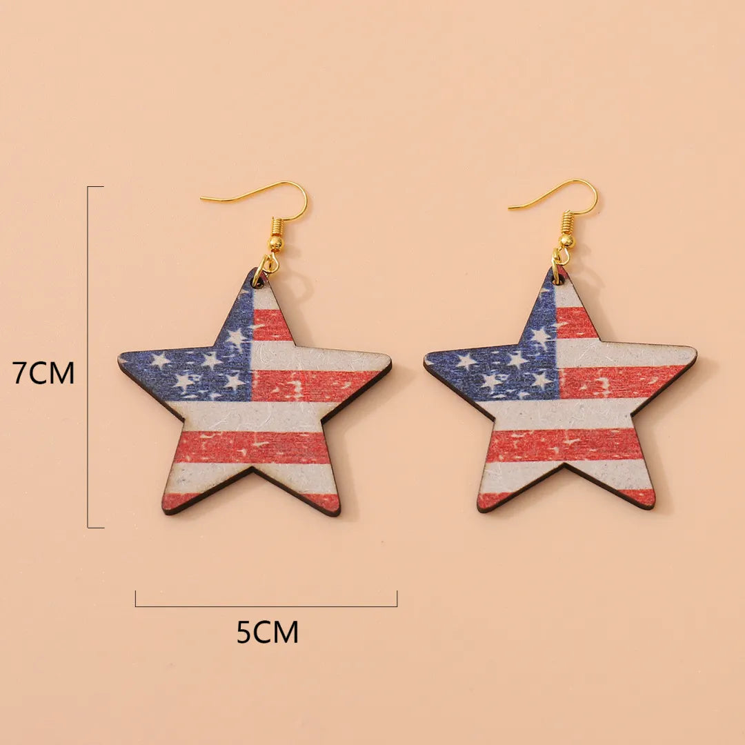 Fashion Flag Patriotic Wooden Earrings