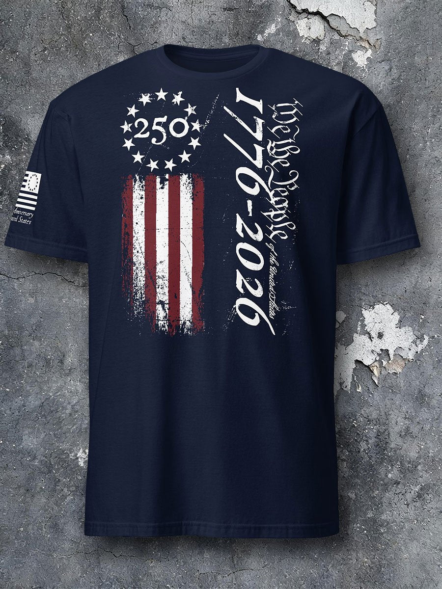 Men's Vintage-Style American Print Short-Sleeve Crew-Neck T-Shirt