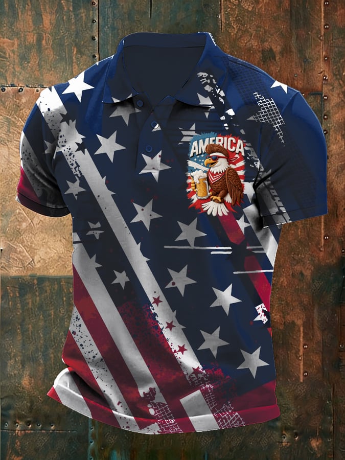 Men's USA 250th Anniversary Camouflage Polo Shirt - Vintage Distressed American Flag Embroidery, Casual Collared Short Sleeve